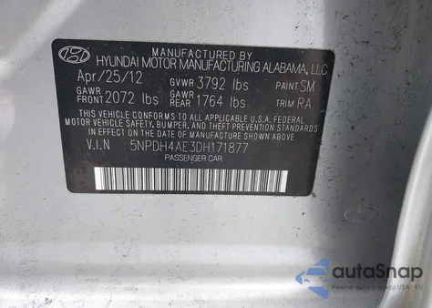 2013 Hyundai Elantra Limited z USA, uszkodzony, nr VIN 5NPDH4AE3DH171877